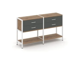 Двухсекционный стеллаж двухярусный с ящиками 1590х400х879 Шелф Систем / Shelf System images