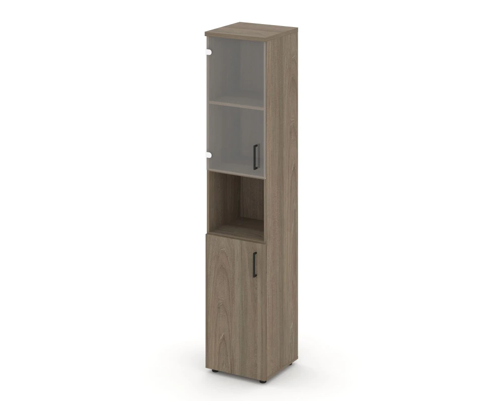Шкаф высокий узкий с нишей прозр. стекло левый 400x400x1982 зад. стенка HDF Стайл Проджект / Style Project